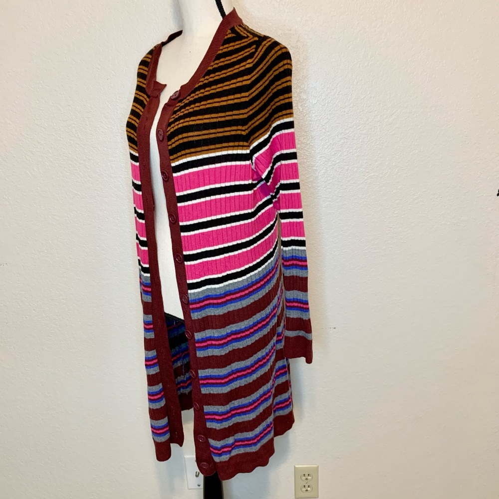 Lane Bryant Fitted Button Front Striped Duster Cardigan Multicolored Size 18/20 - Picture 7 of 15